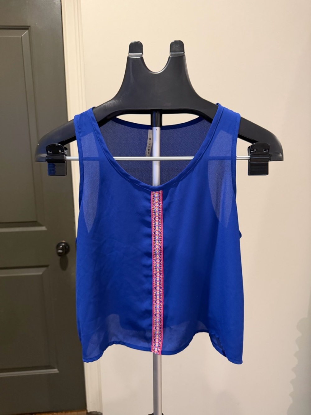 B Jewel Royal Blue Sleeveless Tank with Pink Embellished Trim